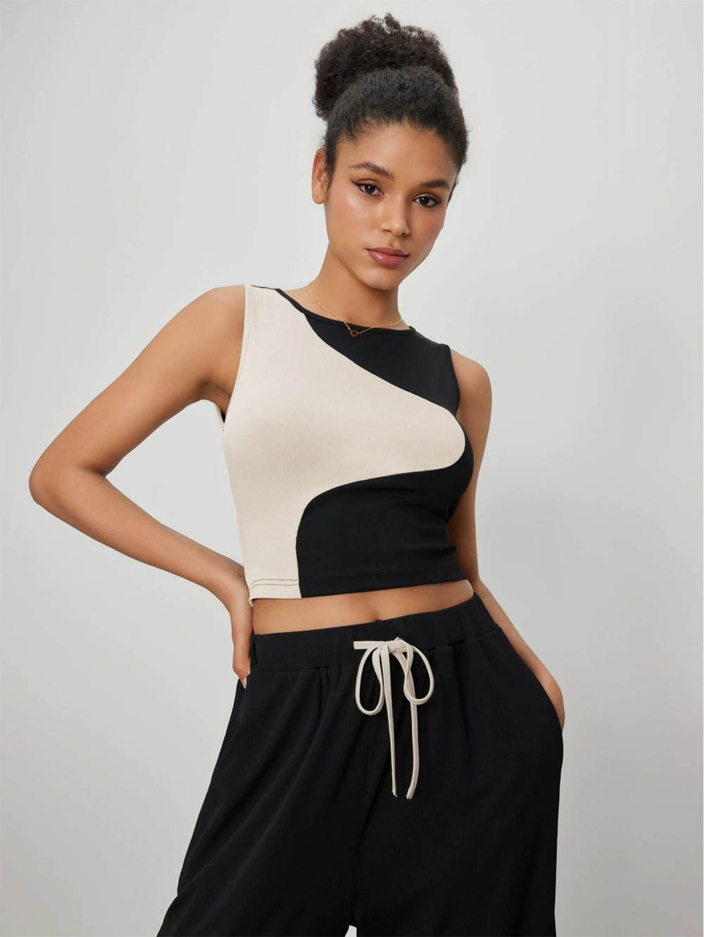 ZARA Sweet Spicy Colorblock Ribbed Slim Crop Top